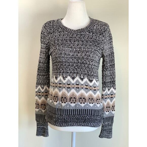 Victoria’s Secret Crew Pullover Fair Isle Knit Sweater XS Grey Cabincore Cotton - Picture 1 of 10